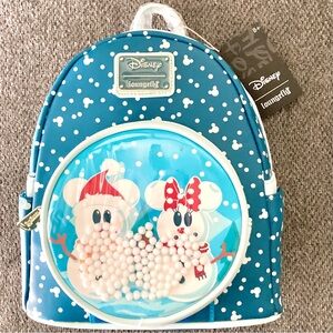 Loungefly Disney Mickey & Minnie Mouse Snow Globe Mini Backpack New